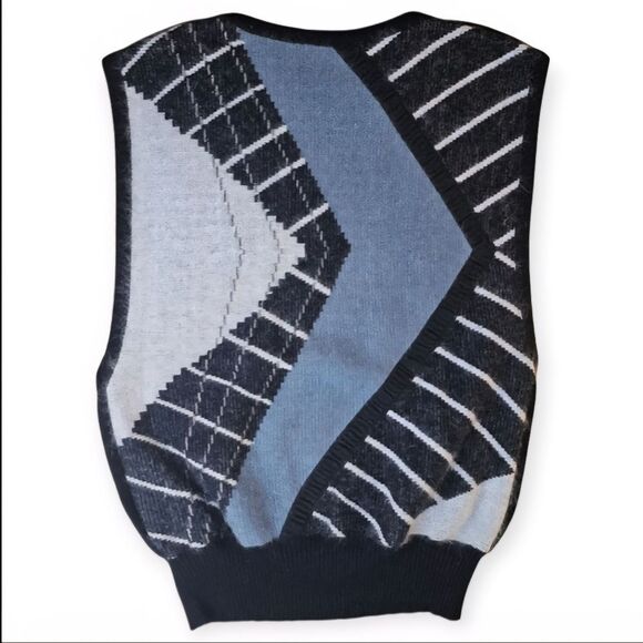 Bruestle Vintage Angora Black Blue Grey Unisex Sweater Vest - Picture 10 of 11
